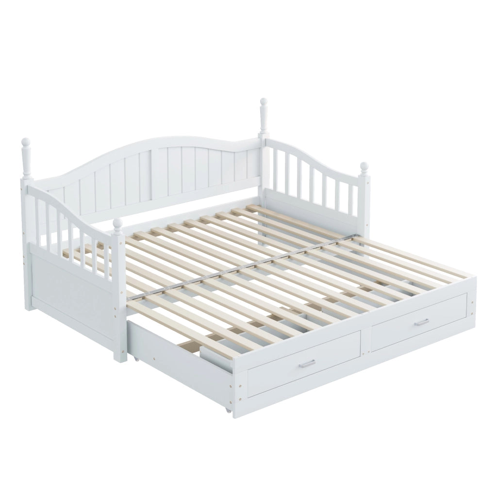 Divano letto estraibile in legno massello - Zephmum- 90x190 cm, colonne romane, bianco