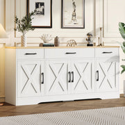 Credenza moderna bianca in MDF con 3 cassetti e 4 ante, 160 x 37 x 75 cm