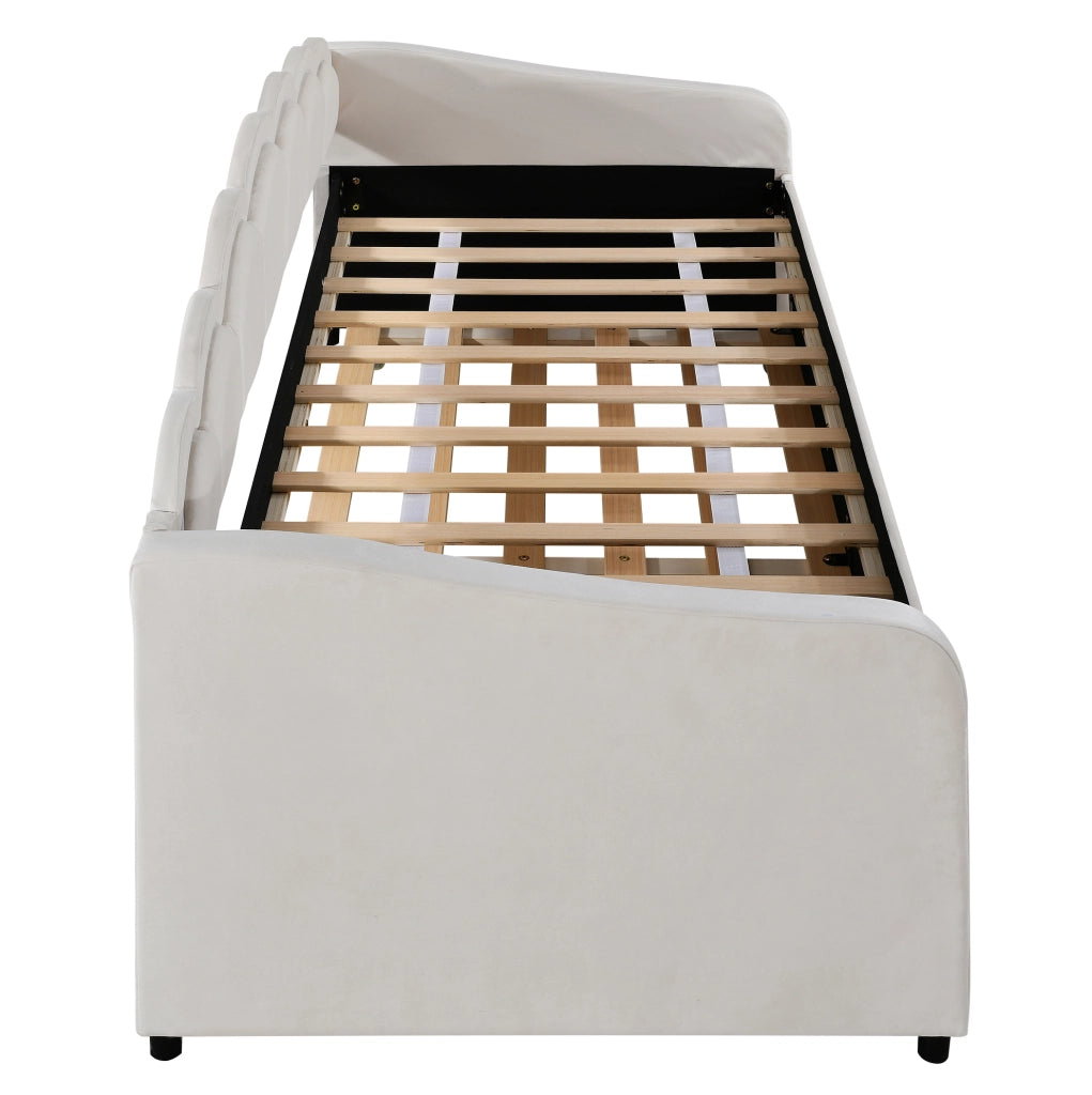Letto a scomparsa con letto estraibile 90x200 cm, velluto, beige