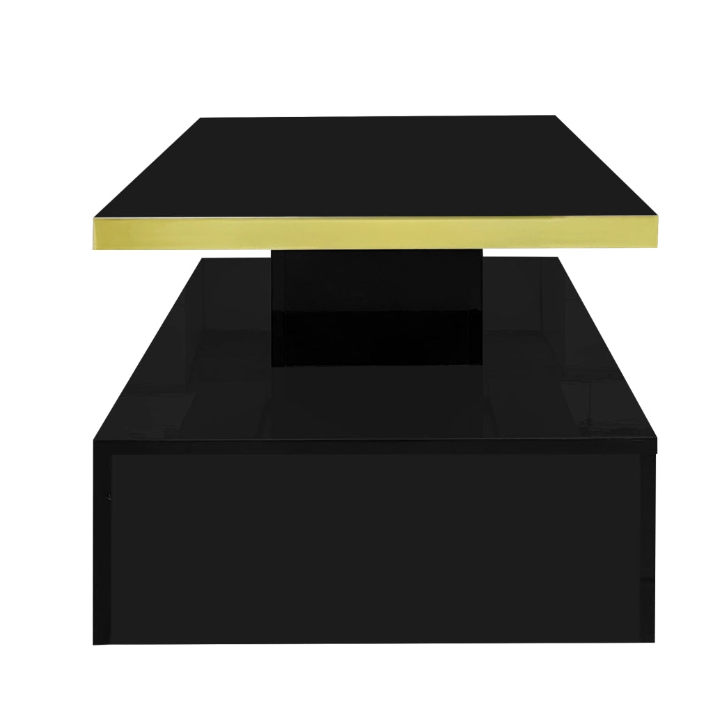 Tavolino da caffè con 1 Cassetto e 2 Ripiani; con LED; Laccato Lucido; Stile Moderno; in Pannello truciolare; Nero; 100×50×39 cm