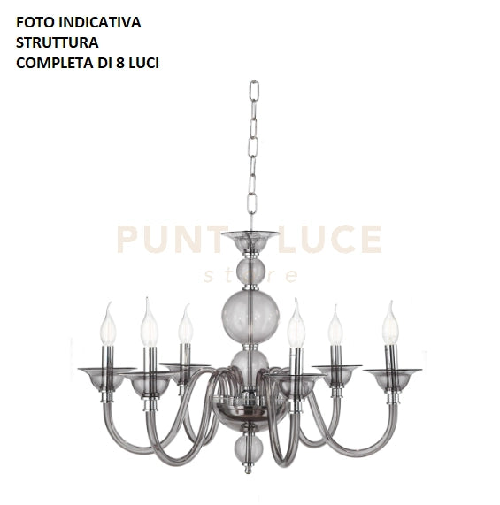 LAMPADARIO TEBE 8 LUCI FUME' E CROMO ATTACCO E14 D.87CM
