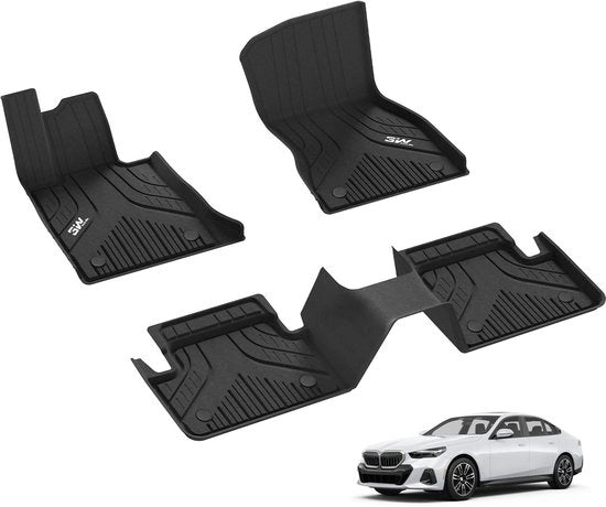 Pavimenti in gomma per auto per BMW 5 serie G60 2024-2025, mattonelle TPE per tutti i climi, pavimenti in gomma personalizzati per BMW 5 serie 1 e 2 fila, set completo di accessori pavimenti in gomma per auto, pavimenti in gomma antiscivolo neri