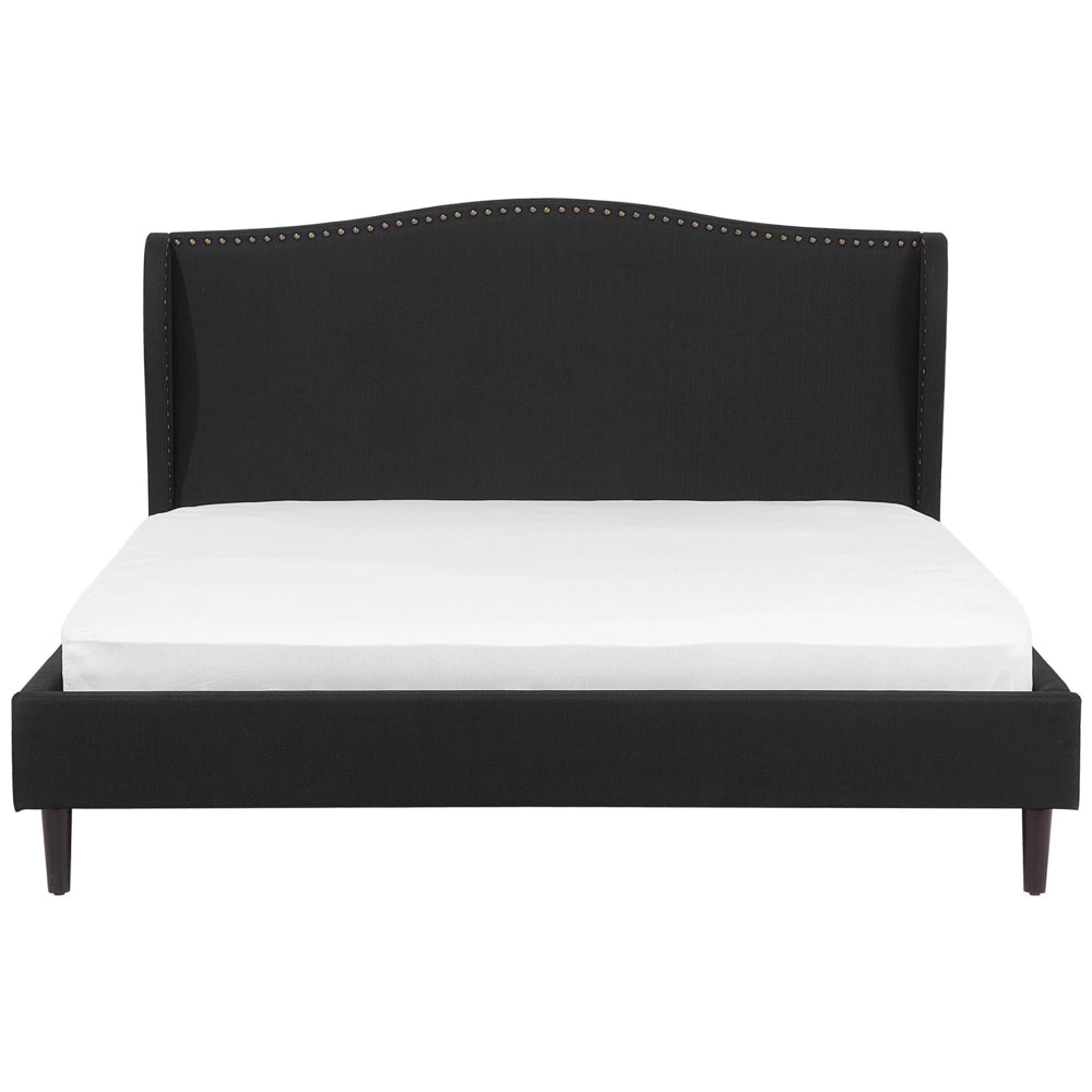 Letto rivestimento in tessuto Nero Gambe in legno scuro 180 x 200 cm Retro
