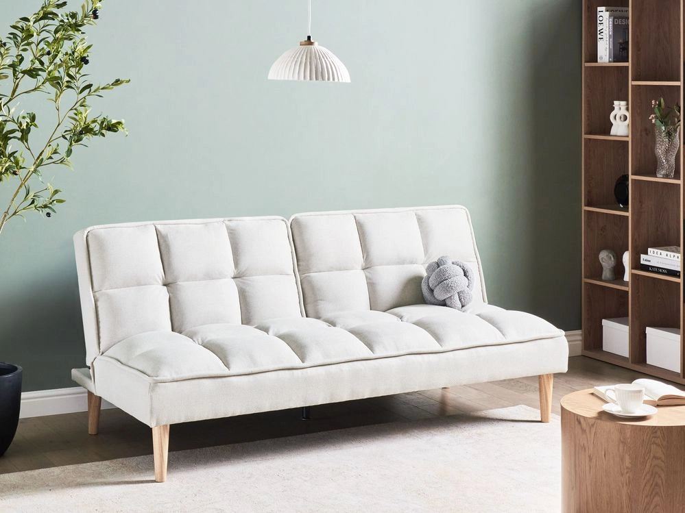 Divano letto Bianco Sporco Easy Clean Tessuto 3 posti reclinabile Schienale trapuntato Divano letto semplice Click-Clack
