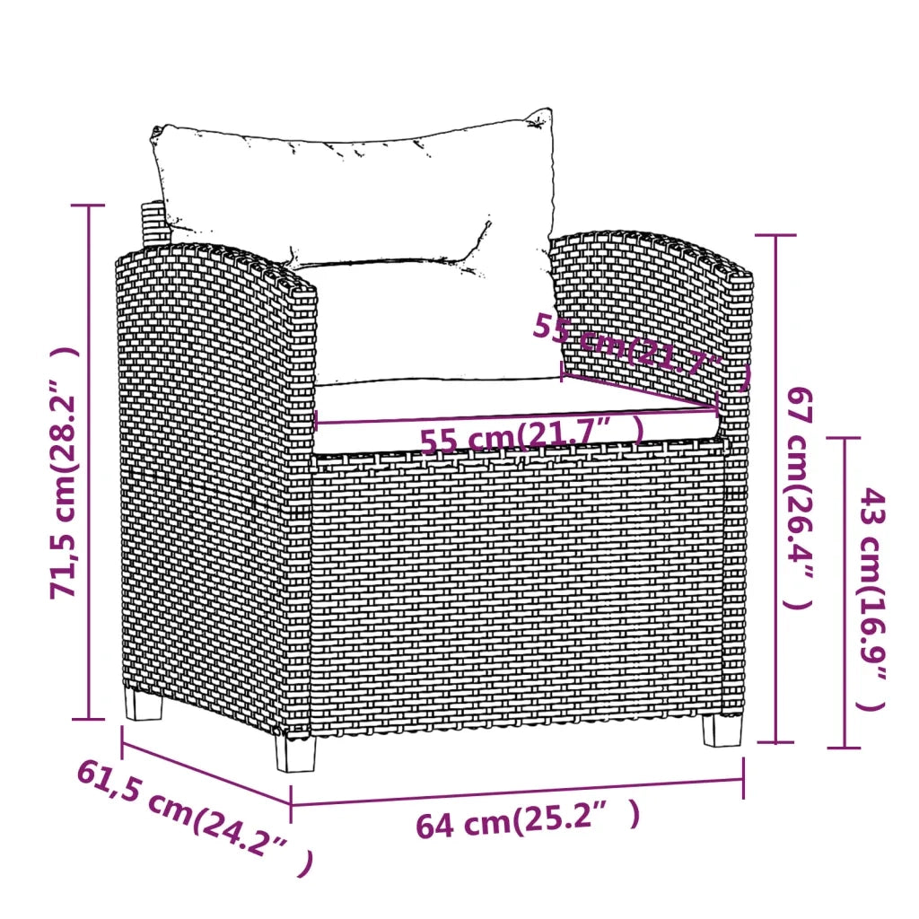 Set Divani da Giardino 3 pz con Cuscini in Polyrattan Grigio 3098168