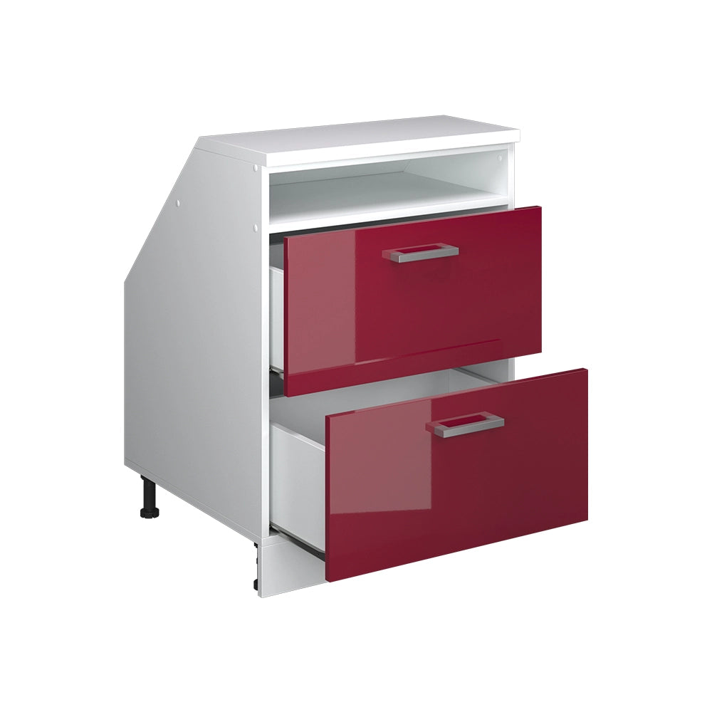 Mobile cucina sottotetto R-Line Rosso lucido/Bianco 60 cm con 2 cassetti, carcassa 60 cm profondità Vicco