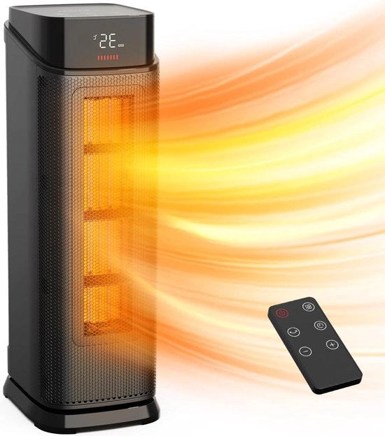 Riscaldatore Elettrico PTC con Modalità ECO 2000W - Termostato - Timer 24 Ore - Oscillazione 90° - Comando a Distanza - Protezione contro Surriscaldamento e Caduta - Riscaldamento Silenzioso per Camere