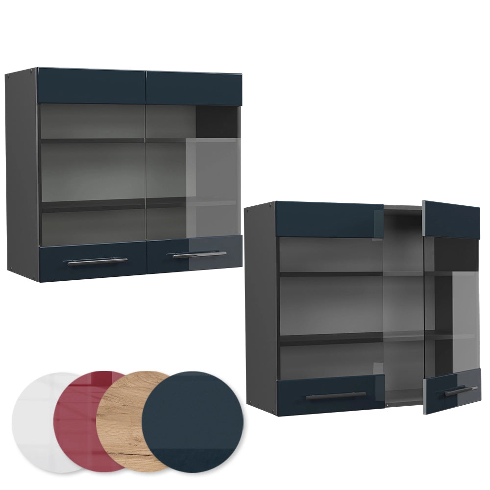 Vicco Mobile da cucina in vetro Blu scuro lucido 80 cm