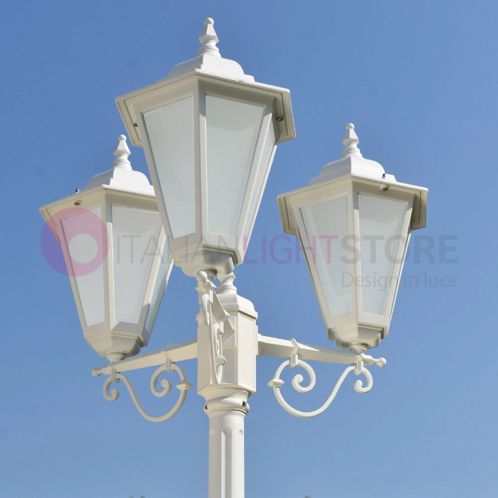 DAFNE BIANCO Lampione h.251 a 3 Luci con Lanterne Esagonali per Esterno Giardino