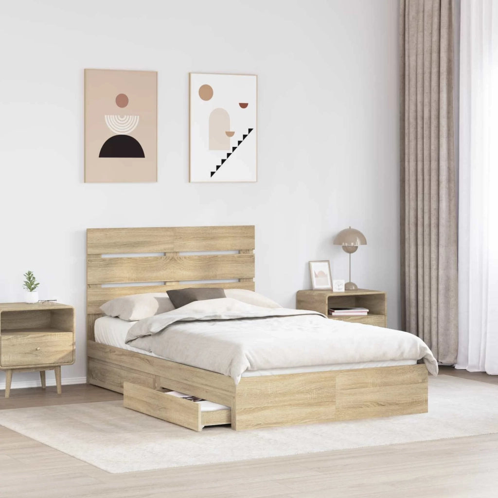 Letto con Contenitore con testiera Rovere Sonoma 135 x 190 cm