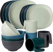 Serviessetti resistenti all'urto, set di piatti in plastica, 4 piatti da tavola, 4 piatti da dessert, 4 tazze, resistente al microonde e lavastoviglie, servizio da 4 per campeggio