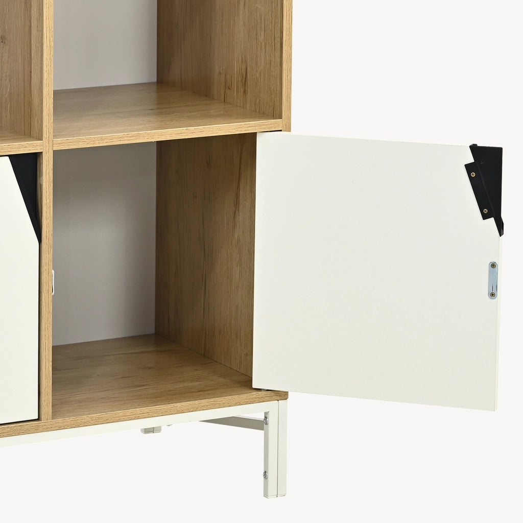 Mobile Contenitore Kerrköndam Comò con 2 Ante e 2 Vani Aperti 94 x 76 x 40 cm - Effetto Rovere/Bianco [en.casa]