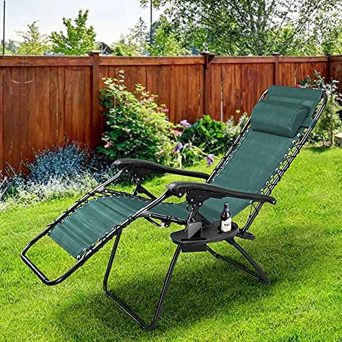 Sedia Poltrona Giardino Gravita Zero Pieghevole Acciaio Oxford con Vassoio Verde