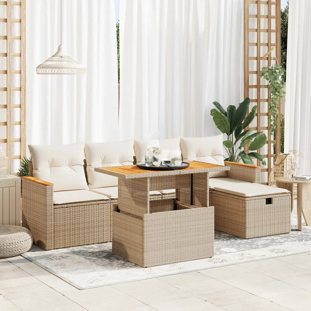 Set Divano da Giardino 6 pz con Cuscini Beige in Polyrattan 3328108