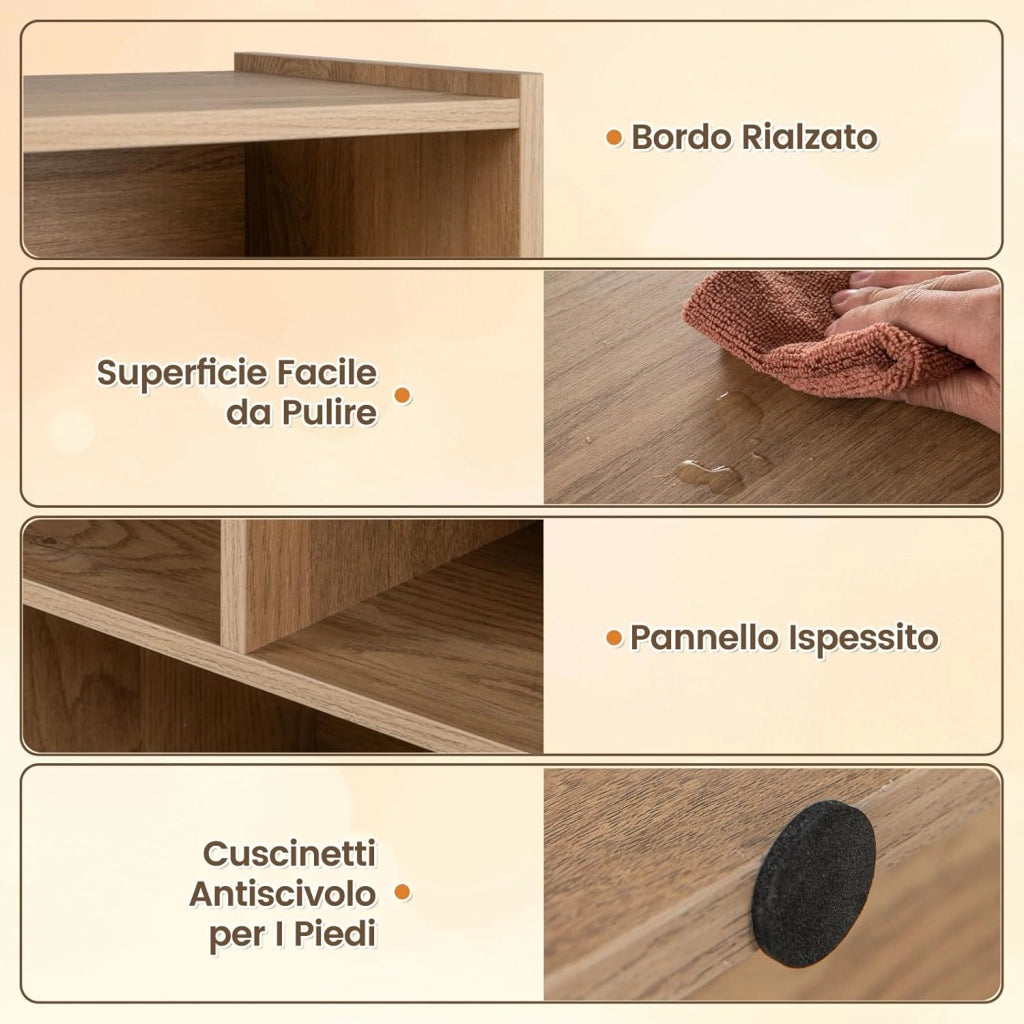 Scaffale Multiuso a 3 Livelli, Mobiletto Espositore Moderno a 8 Cubi, Libreria di Legno per Bambini, Organizer Giocattoli per Camera da Letto, Soggiorno, Studio, Bianco (Naturale)