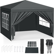 Gazebo da Giardino Richiudibile 3x3m Gazebo da Esterno Ferro Regolabile in Altezza Tendone Pieghevole con Telo Idrorepellente, Protezione Solare, Facile Montare Antracite