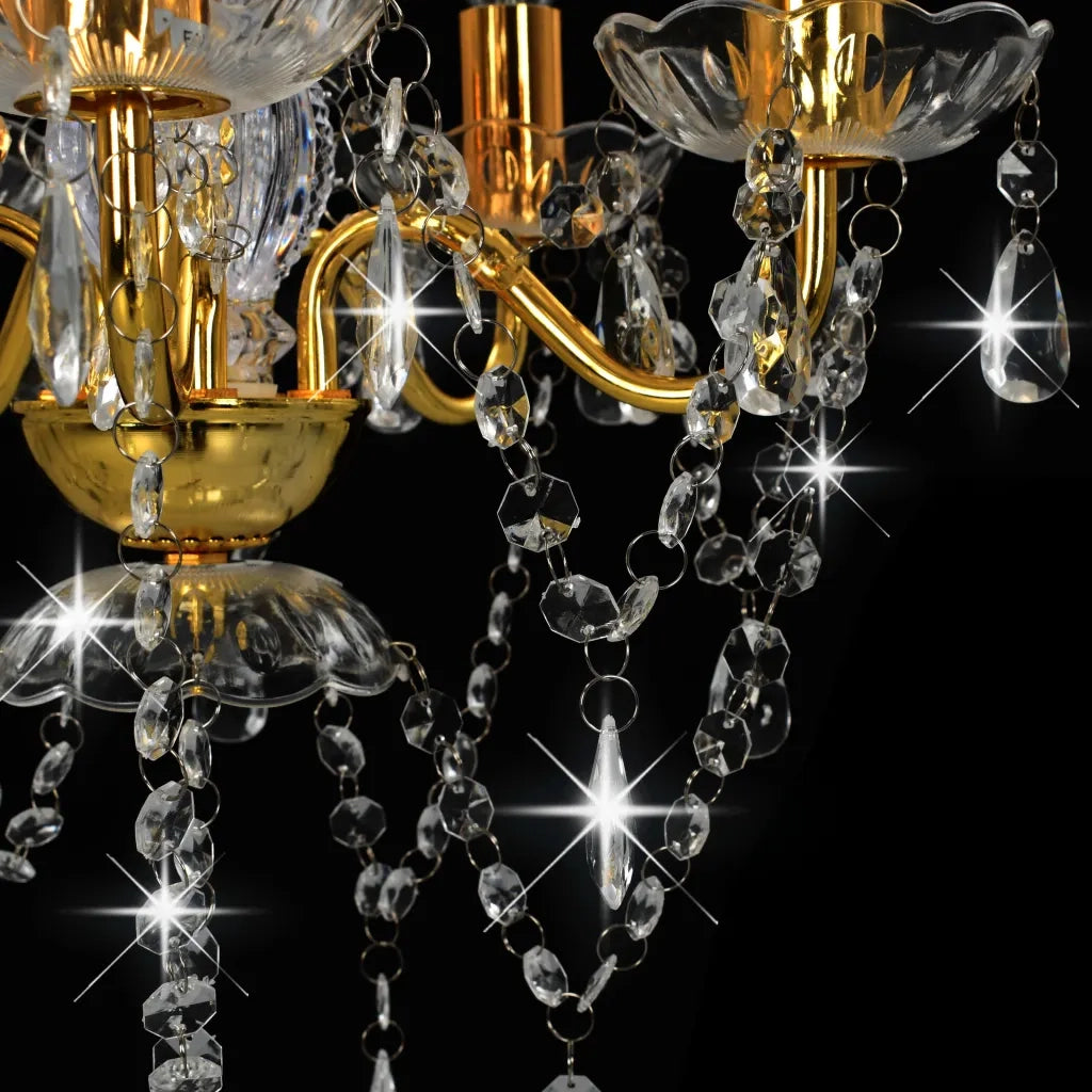 Lampadario con Perline di Cristallo Dorato Tondo 5 E14 CFW2811225
