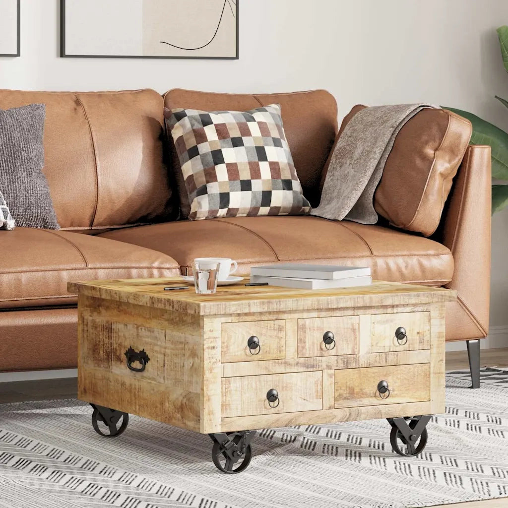 Tavolino da Salotto in Legno di Mango Grezzo 70x70x40 cm 243979