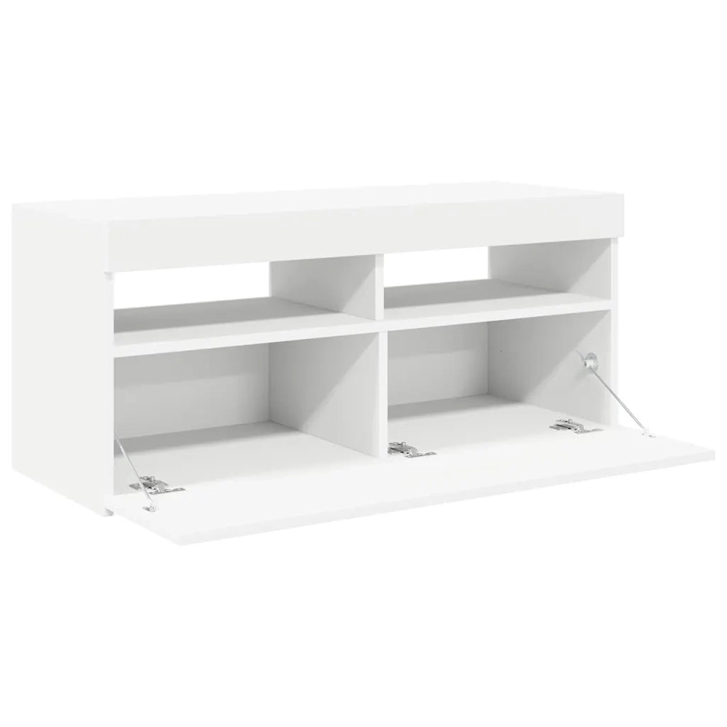 Mobile Porta TV con Luci LED-Credenza TV Bianco 90x35x40 cm 136256