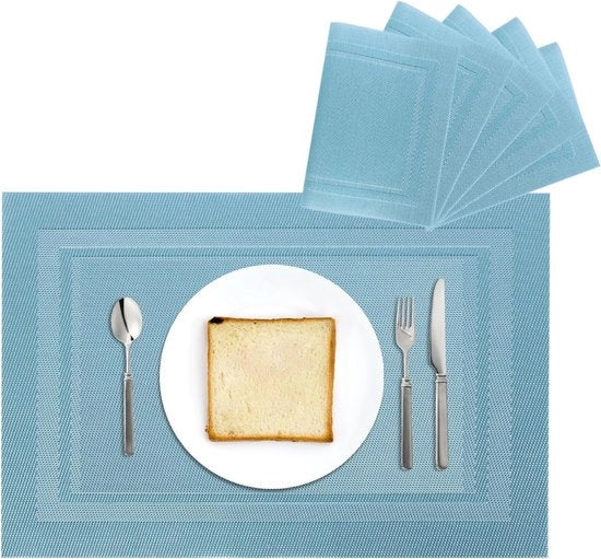 Placemats per immersione 6 in un pacchetto, eleganti e resistenti al calore, in PVC, per cucina e sala da pranzo (colore blu)