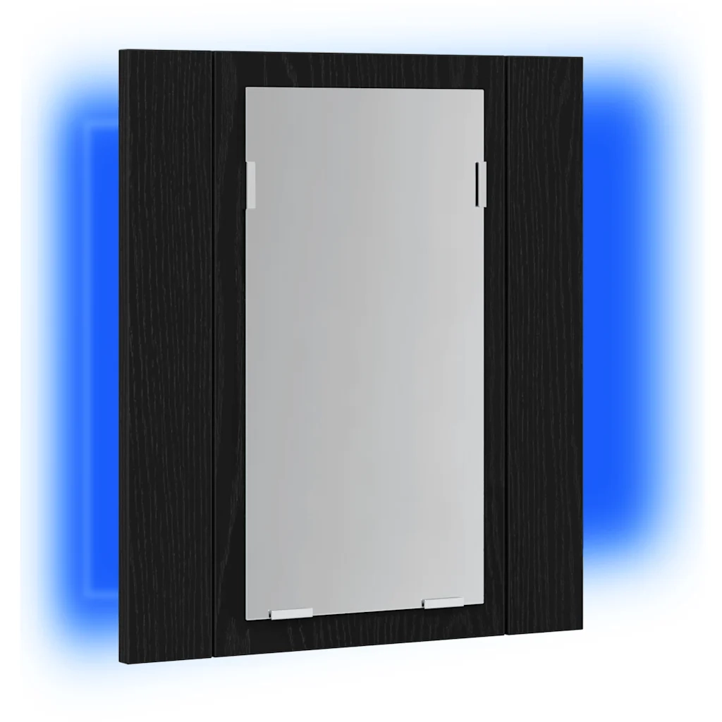 Mobiletto con specchio a LED per bagno Rovere Nero 40x12x45 cm in Legno Multistrato 862549