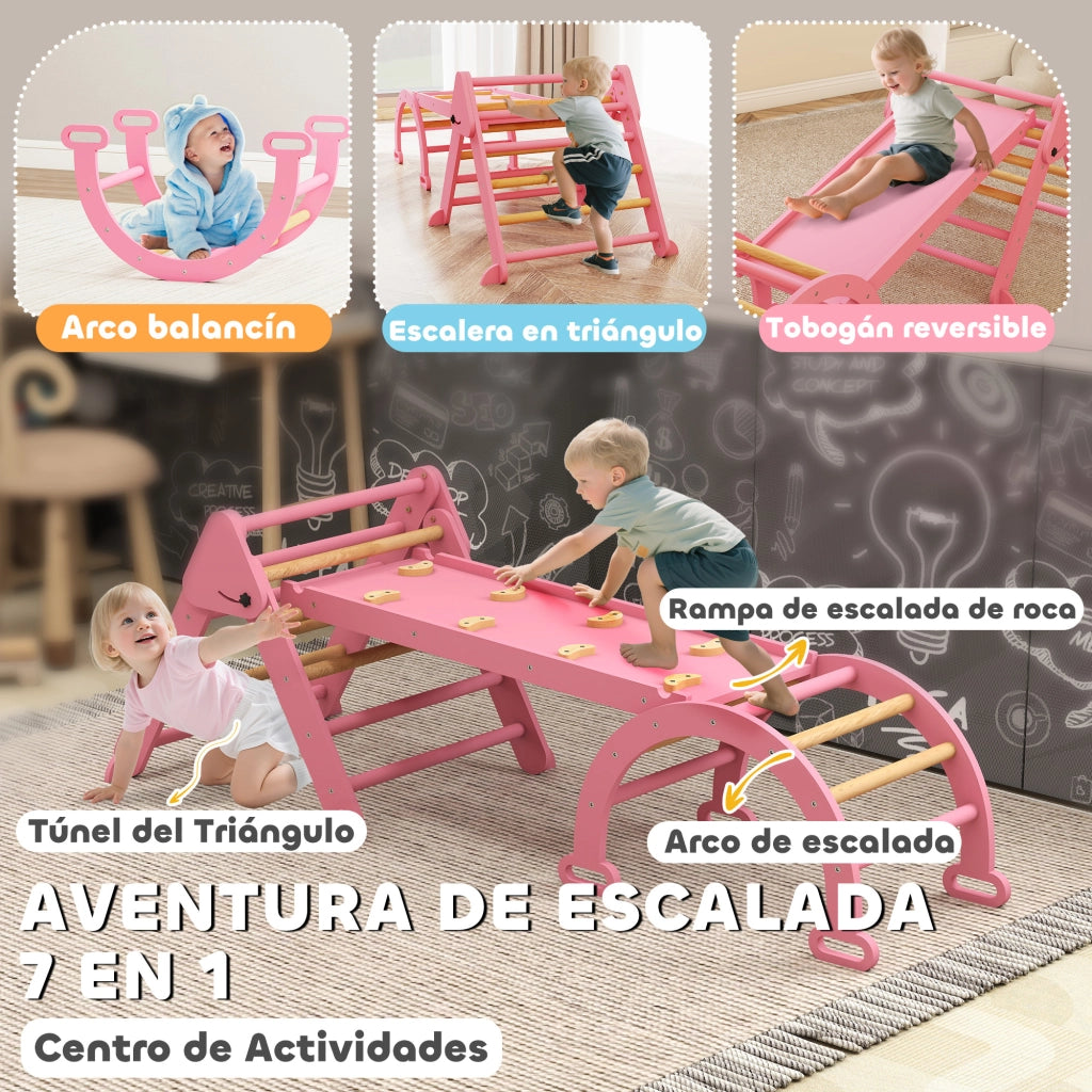 Triangolo di arrampicata Montessori con arco e rampa ¨C zephmum ¨C rosa 188x70 cm