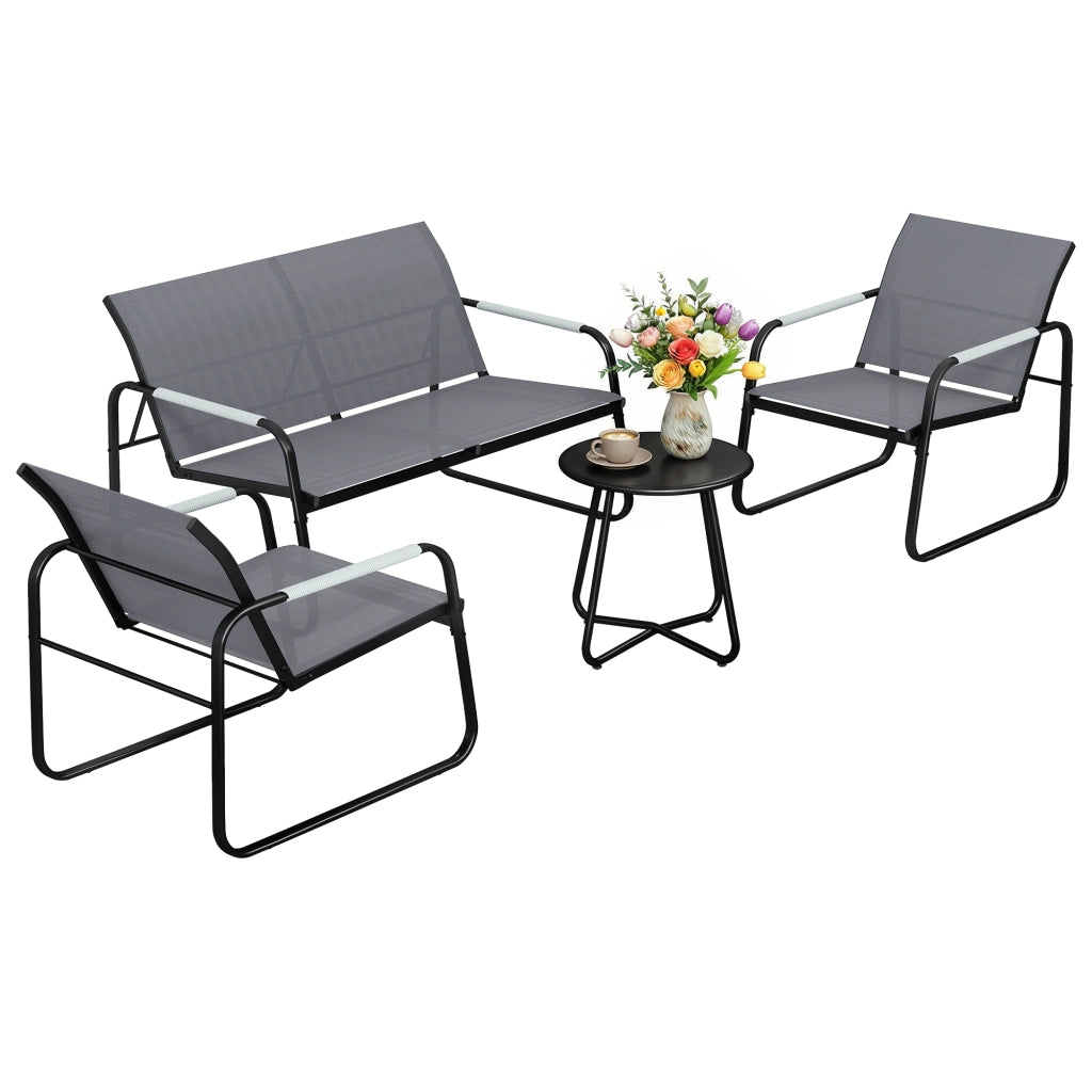 Set Giardino 4 Posti con Divano 2 Posti e 2 Poltrone ¨C zephmum ¨C Grigio Polyrattan