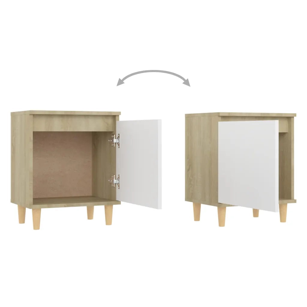 Comodini Gambe Legno Massello 2pz Rovere Sonoma Bianco 40x30x50 805826