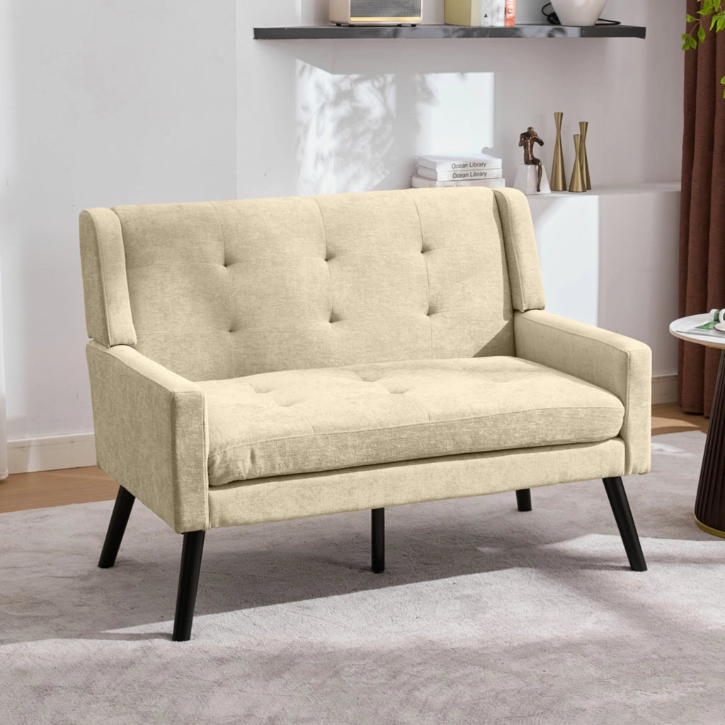 Set di poltrone 2 pezzi con cuscini in schiuma ad alta densità, tessuto resistente e gambe in legno beige