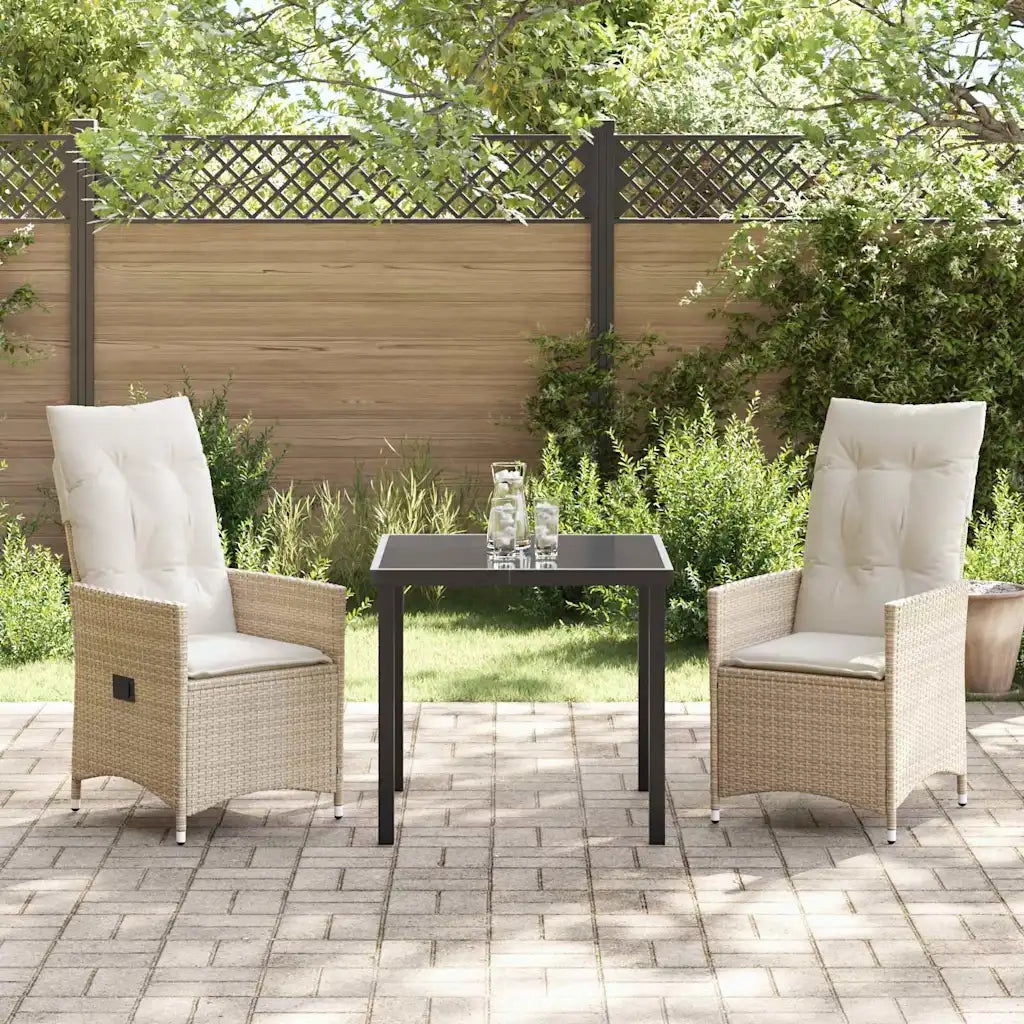Set da Pranzo per Giardino con cuscino 3 pcs Beige polyrattan