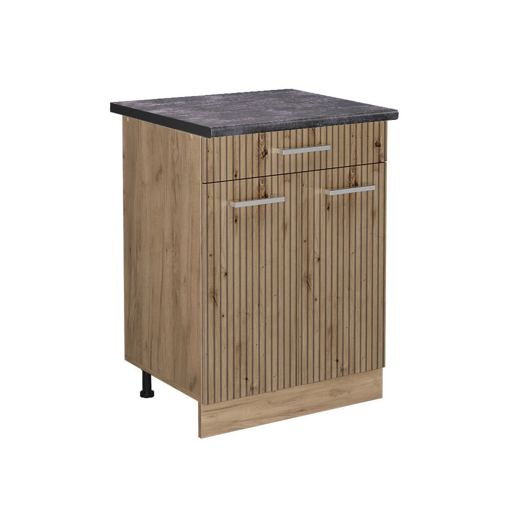 Mobiletto base per cucina R-Line Rovere artigianale/Rovere dorato 60 cm con cassetto, PL Antracite Vicco