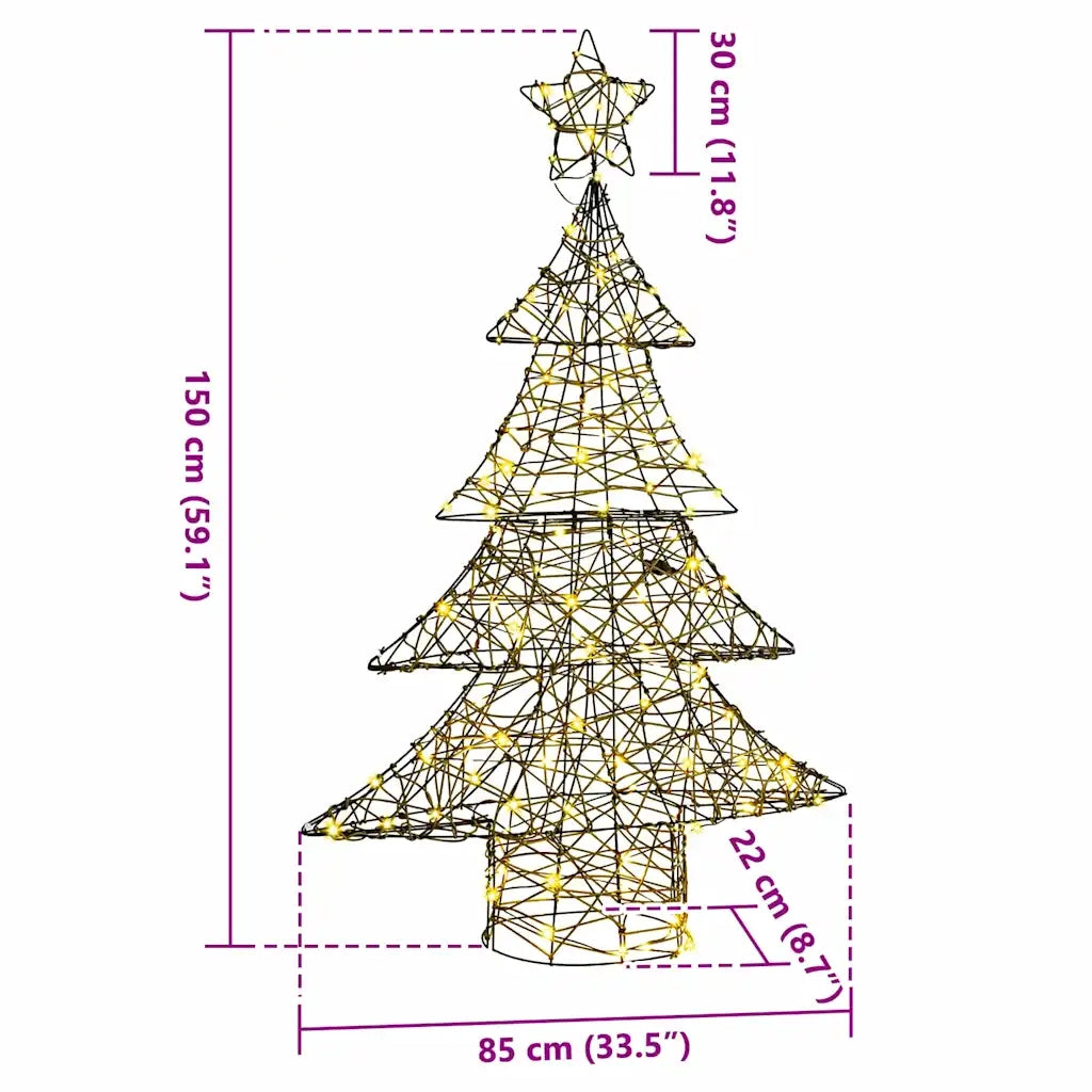 Albero di Natale | Decorazioni natalizie con 120 LED Bianco caldo 150 cm Rattan