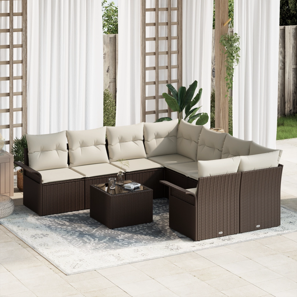 Set divani giardino 9 pezzi con cuscini Rattan marrone