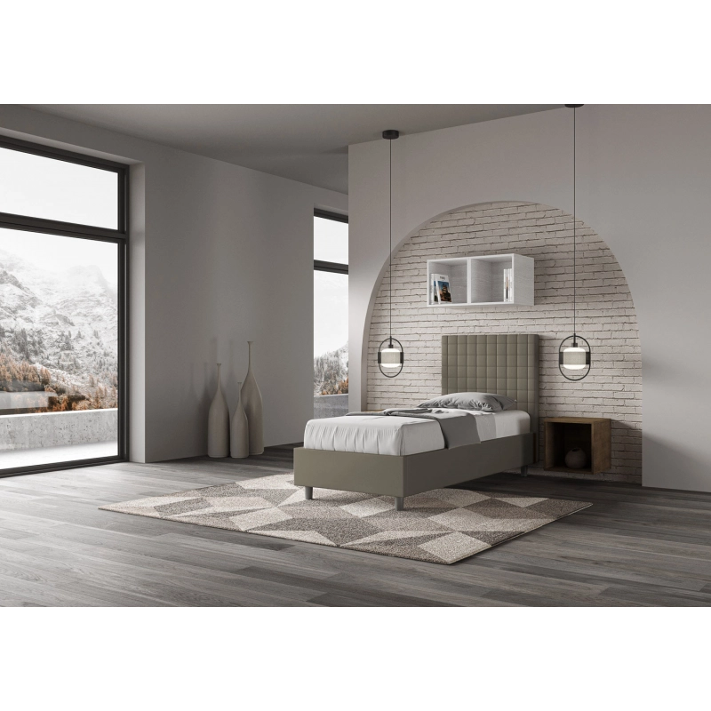 Letto imbottito Singolo 80x210 cm Sunny - Similpelle,Cappuccino,Con rete