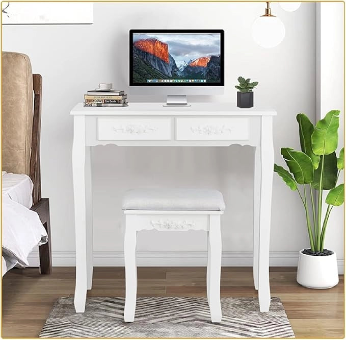 Set Toeletta da Trucco, Illuminata a 10 Lampadine LED, 4 Cassetti per Cosmetici, Specchio Regolabile e Staccabile, Sgabello Imbottito, Moderno ed Elegante, 75x40x145 cm, Bianco