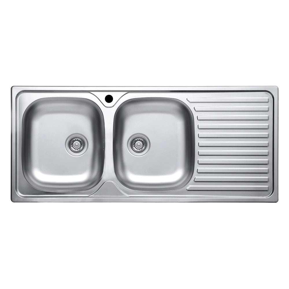 Lavello incasso cucina MP1162DX acciaio116x50 cm due vasche e gocciolatoio destro
