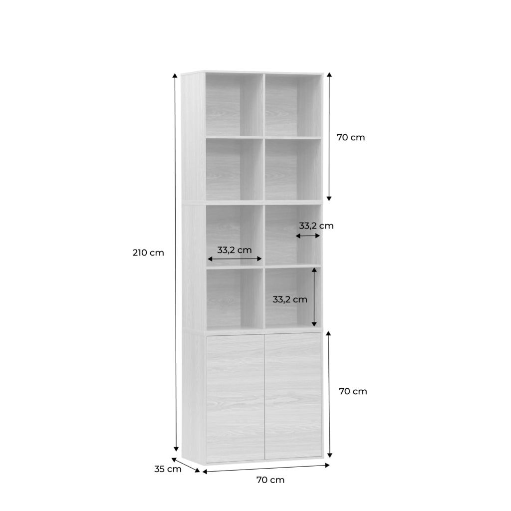 Libreria modulare in legno 3 elementi, 2 ante 8 vani, quercia