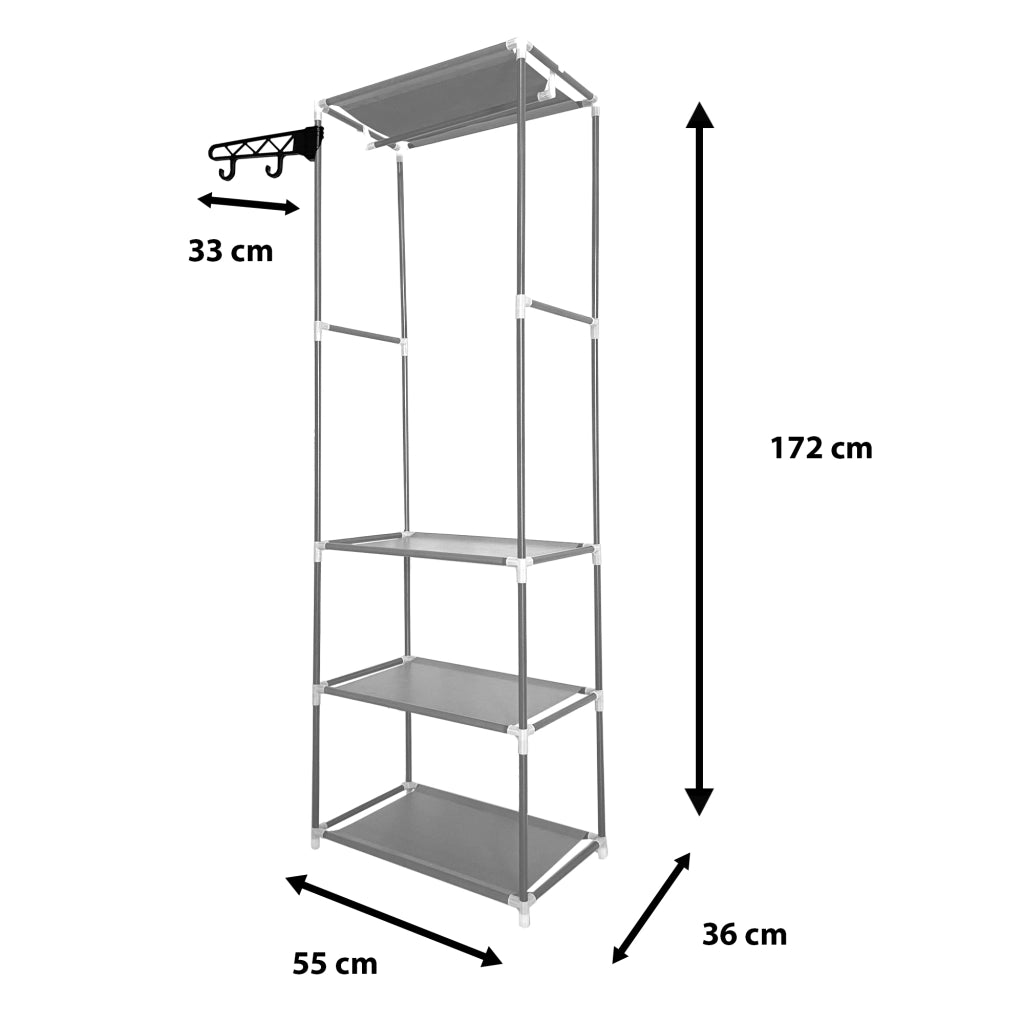 Armadio spogliatoio statico Nyana Home 170x55x35 cm 3 ripiani 1 barra superiore 1 appendiabiti laterale Bianco