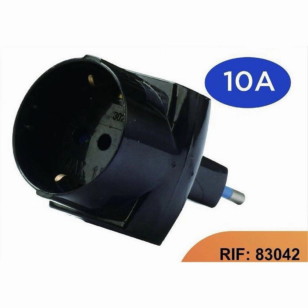 Trade Shop - Adattatore Spina 2p+t 10a 2 Presa 10a 2p+t 1 Presa Ita 10a/schuko 16a Nero 83042 -
