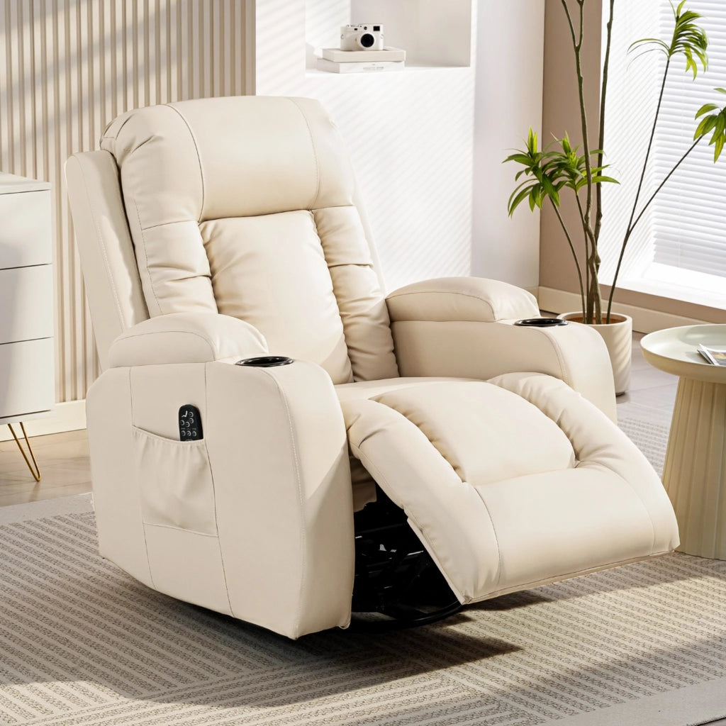 Poltrona Relax Reclinabile Massaggiante Riscaldata ¨C Xylo ¨C Similpelle Crema con Telecomando