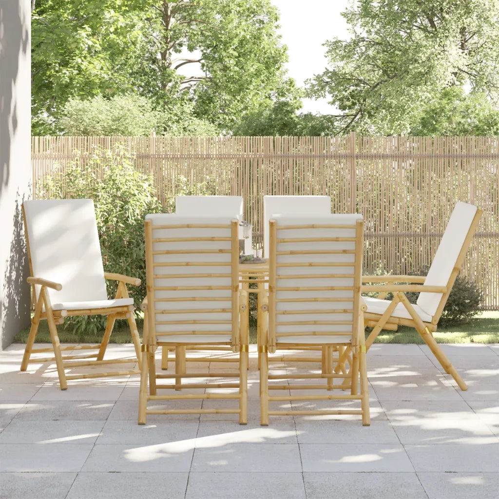 Sedie da Giardino Reclinabili 6 pz Cuscini Bianco Crema Bambù 3208928