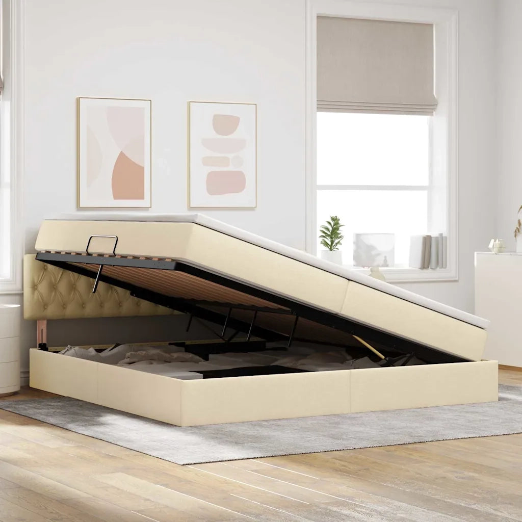 Letto con contenitore LED e materasso Crema 200 x 200 cm