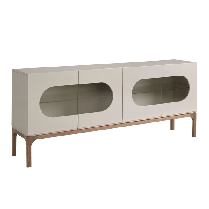 Credenza in legno grigio e noce con illuminazione interna