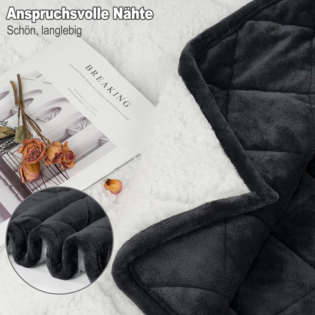 Coperta Ponderata per Adulti, Coperta Appesantita Double Face in Flanella e Lana d'Agnello, 9 kg 150x200 cm, Coperta Pesata Terapeutica per il Sonno, con Perle di Vetro, Grigio