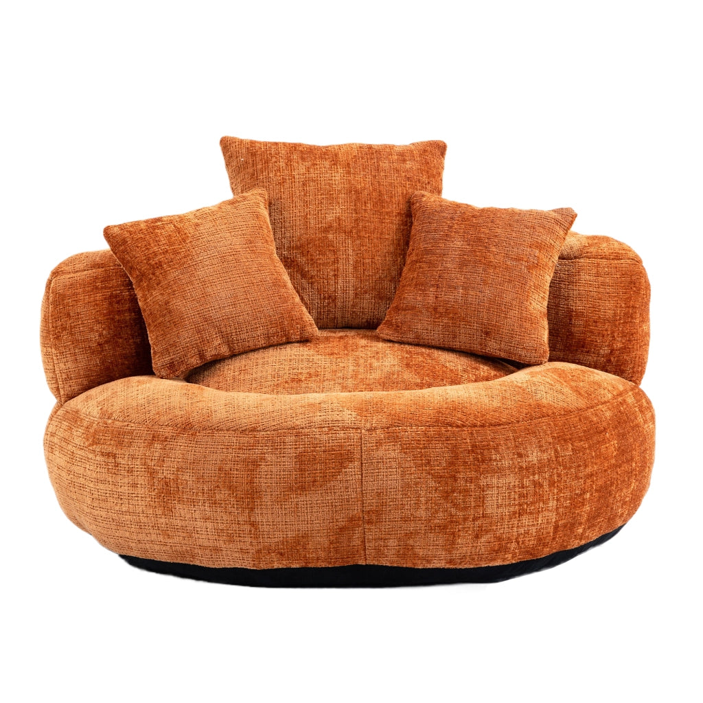 Poltrona pouf con Schienale Alto, Braccioli e Seduta Ampia, per Soggiorno e Camera, in Ciniglia, Arancione