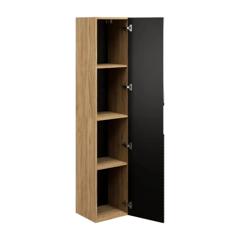 Colonna YOKA - 1 porta - Rovere chiaro e nero - L35 × P33 × H170 cm - Da appendere