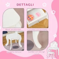 Toeletta per Bambini con Sgabello, Tavolo Trucco con Triplo Specchio e Cassetto, 63x40x85.5cm, Bianco