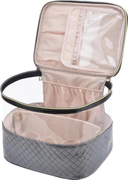 Organizzatore trasparente impermeabile per viaggio con separatori rimovibili per cosmetici Borsa di trucco portatile per donne e ragazze (nero lucido)