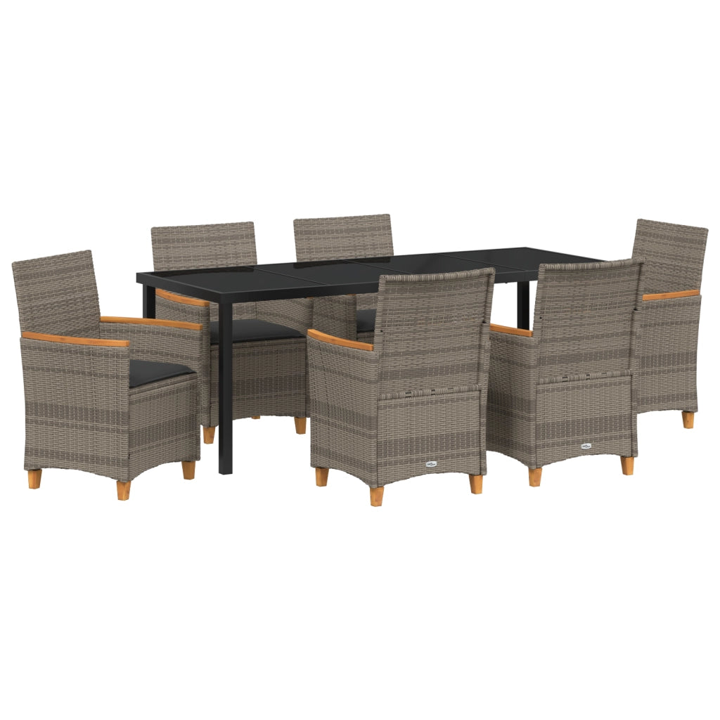 Set da Pranzo da Giardino da 7 Pezzi con Cuscini Grigio in Rattan PE