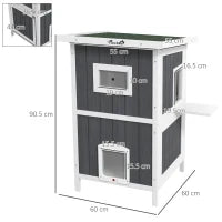 Cuccia per Gatti da Esterno in Legno a 2 Livelli con Tetto in Asfalto e 4 Porte, 60x60x90.5cm, Grigio